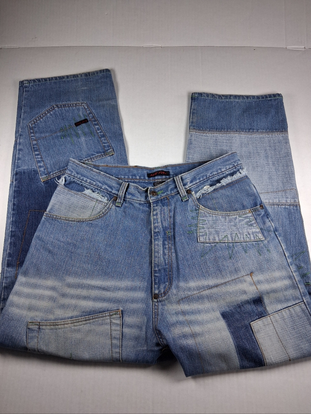 Metal Y2K Denim Wide Leg Grunge Mens Jeans Size 34x31